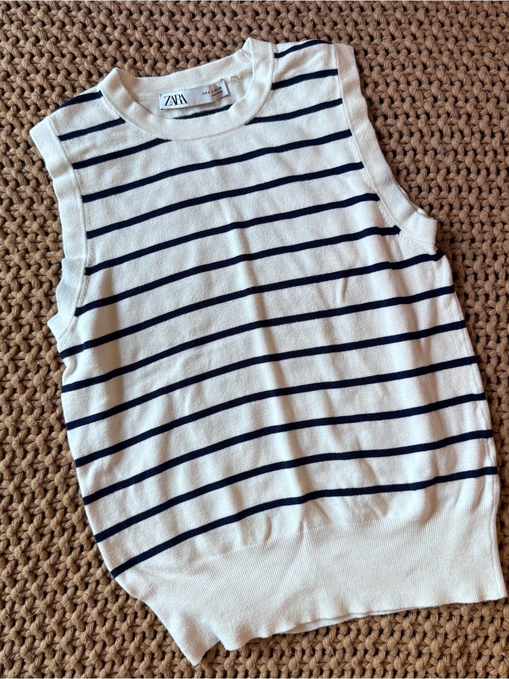 Zara Striped Knit Tank Top Navy White Sleeveless Fitted Size S Coastal Chic